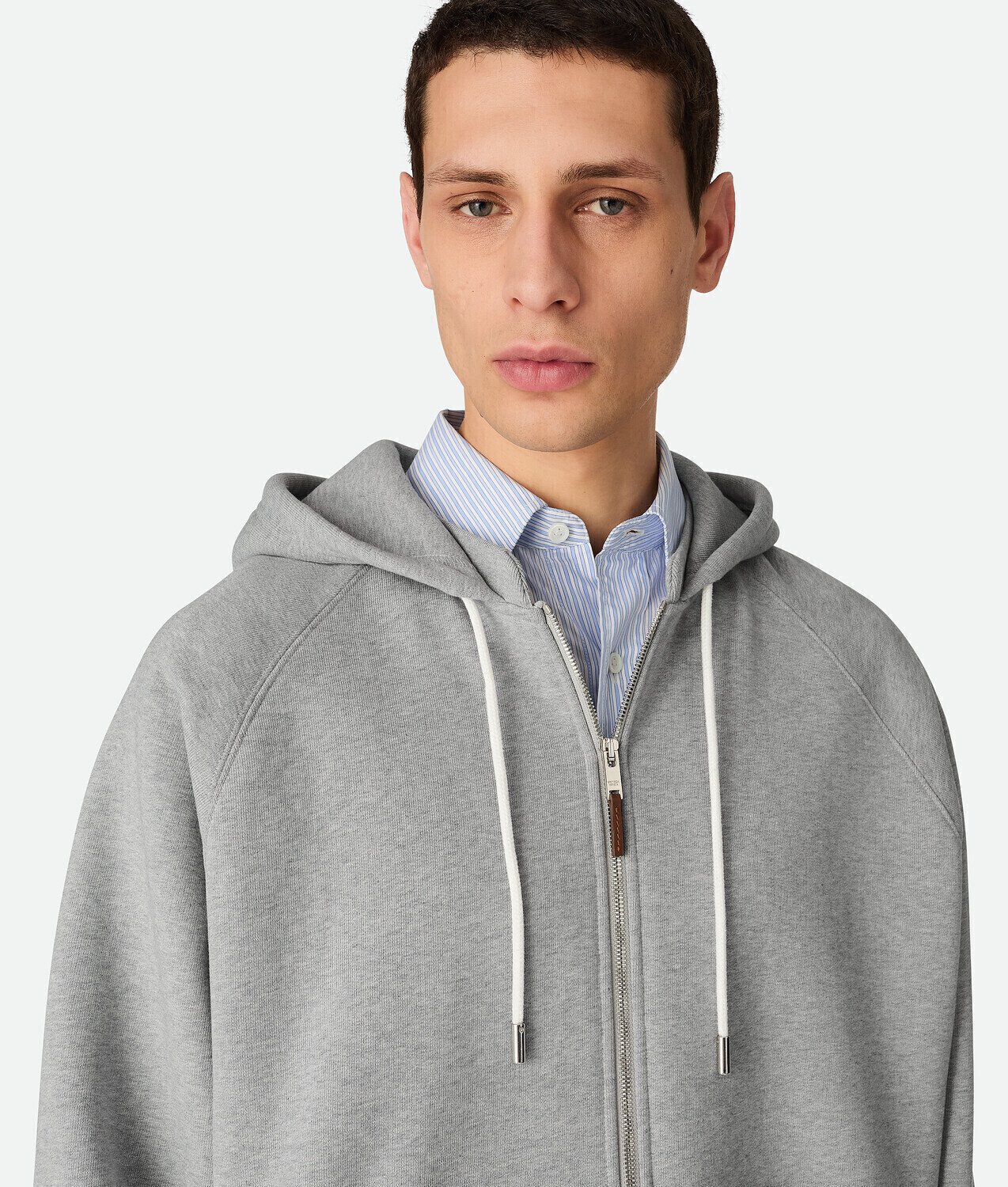 Cotton fleece zip hoodie BOTTEGA VENETA, светло-серый меланж — фото 4
