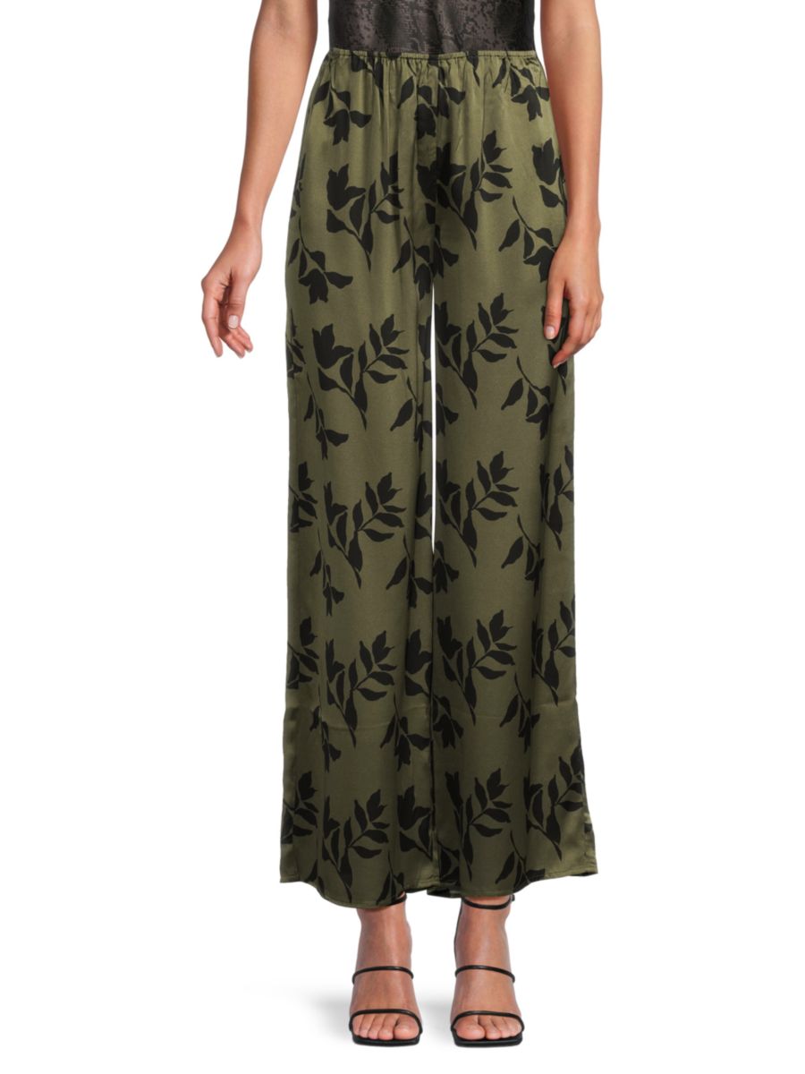 

Шелковые брюки с принтом Cami NYC, цвет Green Floral