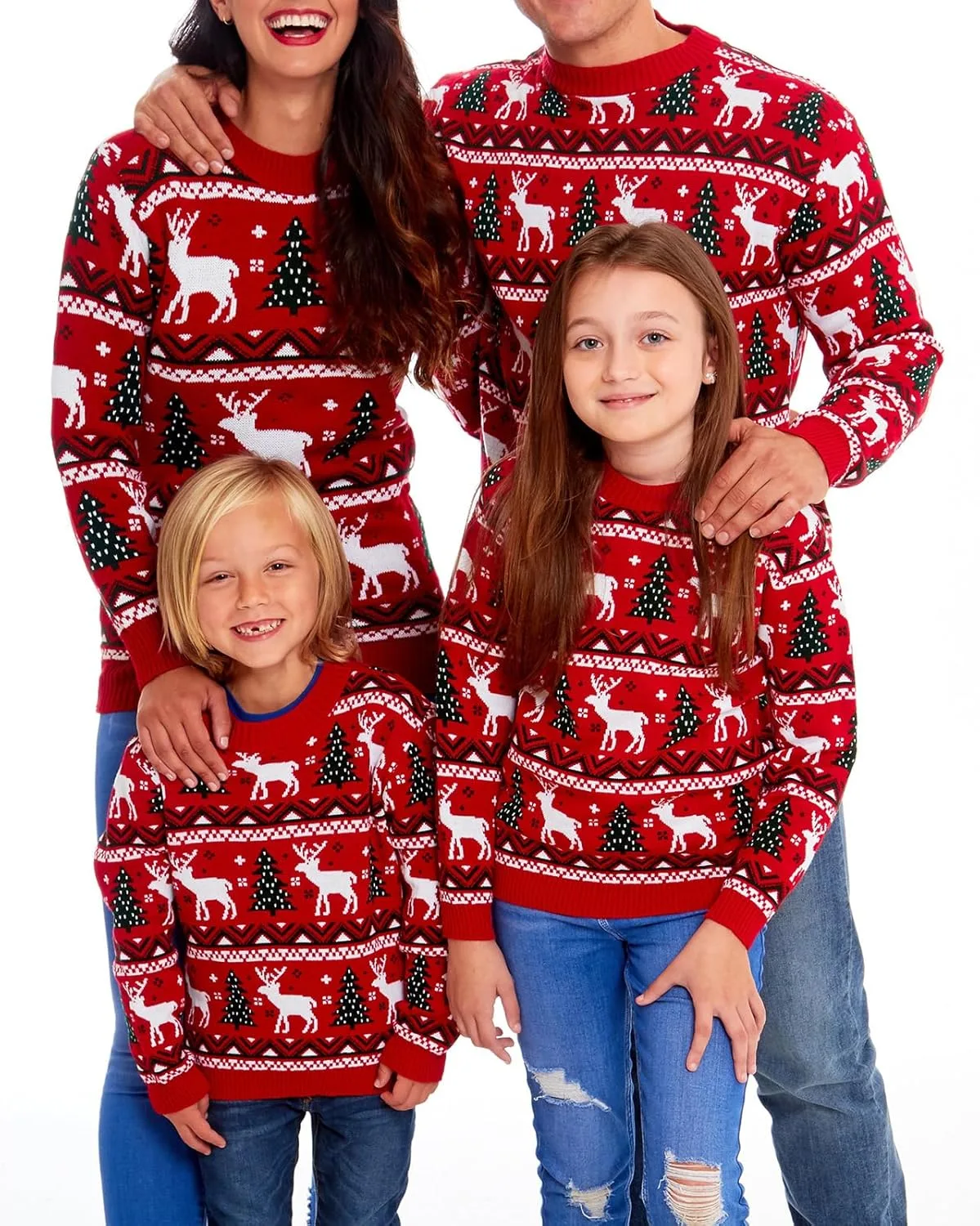 

Семейный рождественский свитер с оленями и снежинками MYBFYABO