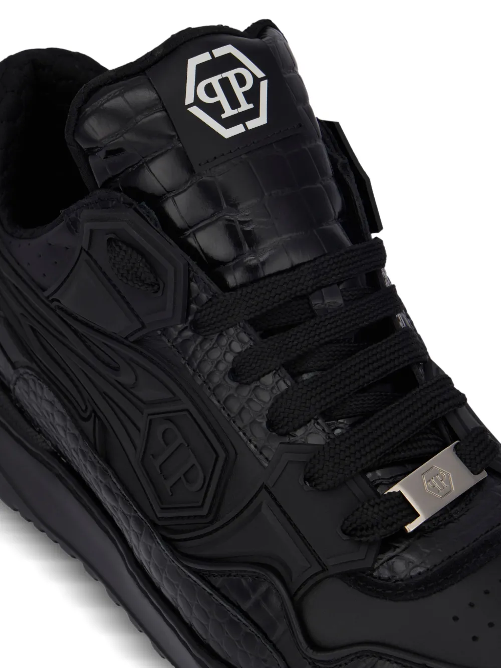 Кроссовки с тиснением под кожу крокодила Philipp Plein, черный — фото 4