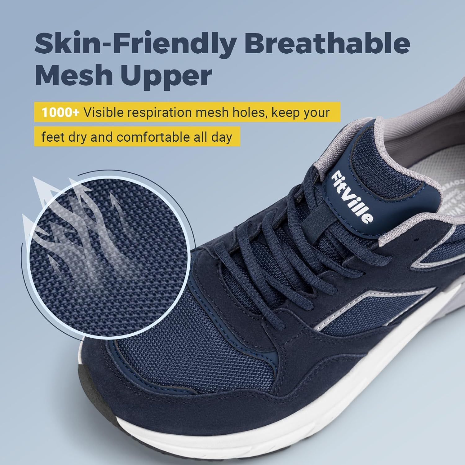Мужские кроссовки FitVille Extra Wide Walking Shoes с широкой колодкой, поддержкой свода стопы и облегчением боли в пятках при плоскостопии - Rebound NEO V2, синий/серый/темно-синий — фото 4