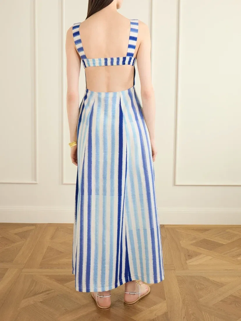 Миди-платье из хлопка Azzurra Ikat в полоску Emporio Sirenuse, синий — фото 3