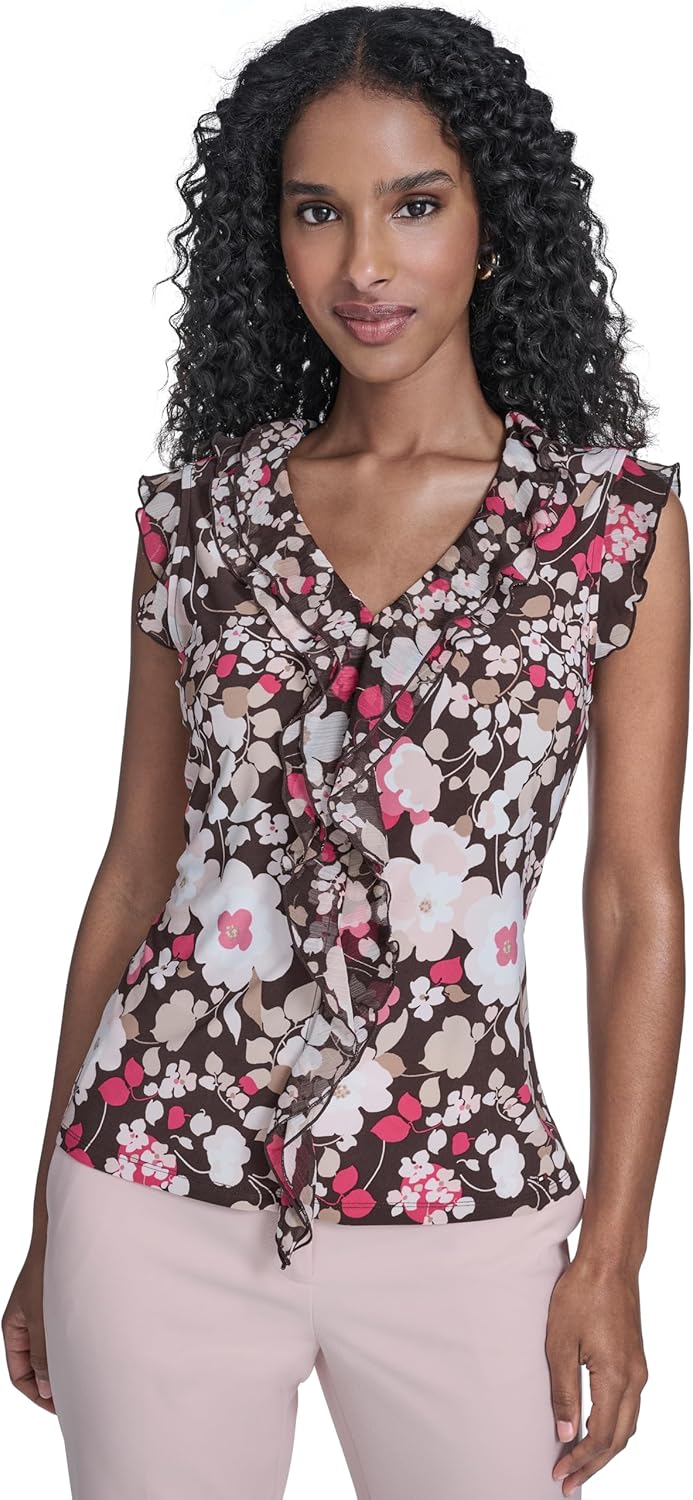 

Женская блузка без рукавов Tommy Hilfiger с рюшами спереди из микс-медиа, Chicory Multi