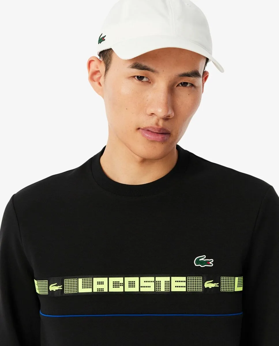 Мужская теннисная толстовка в полоску с черными фирменными деталями Lacoste — фото 3