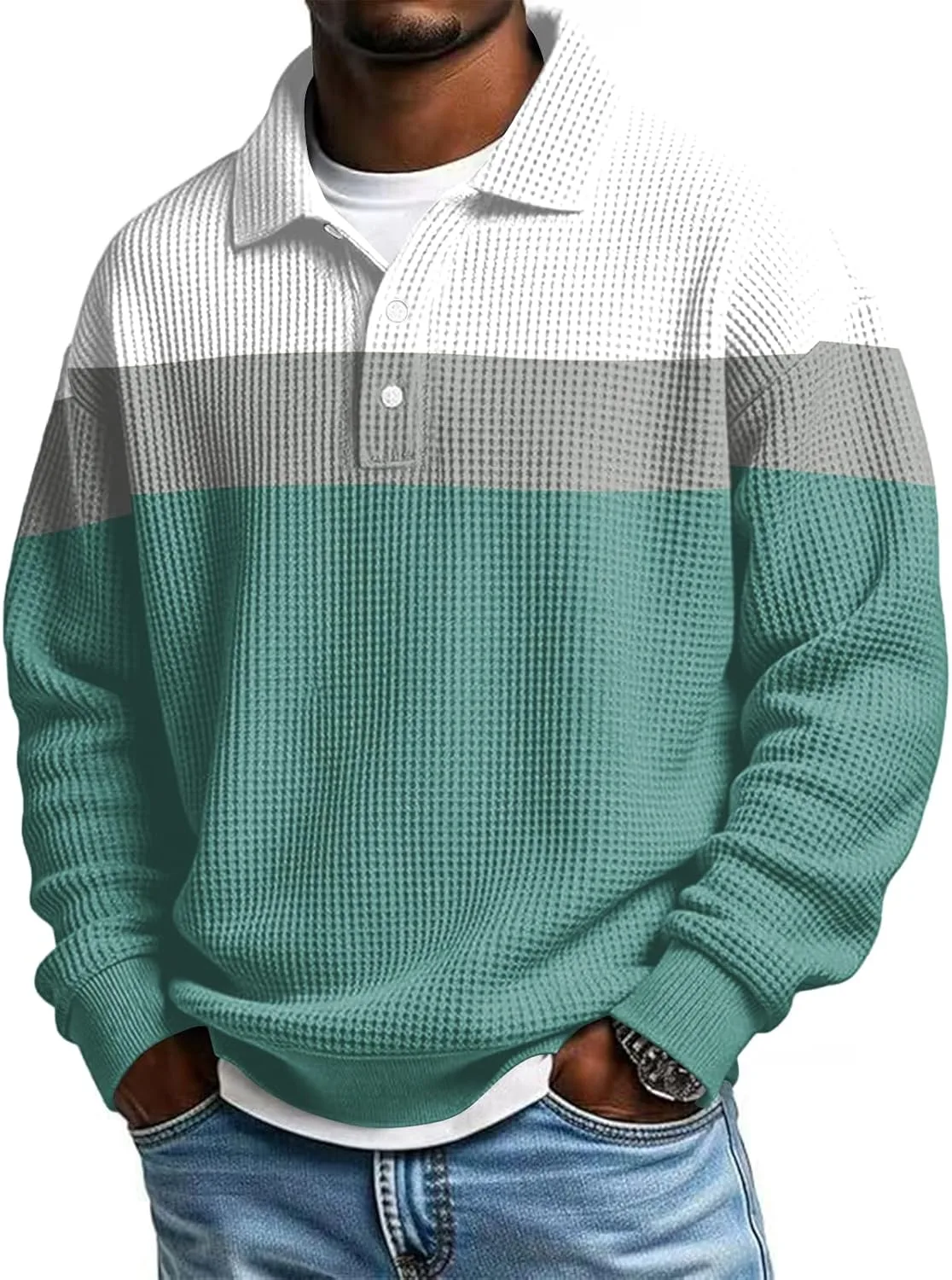 

Футболка-поло Big and Tall с длинным рукавом, вязаная вафельным узором, в стиле Y2k