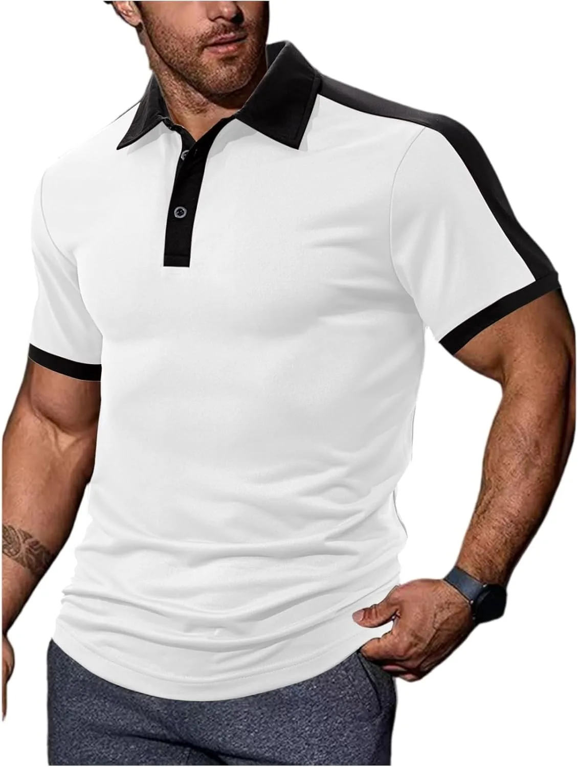 

Короткий рукав поло для мужчин трендовая клетка четверть пуговица лацкан оверсайз тренировки простой воротник гольф футболки