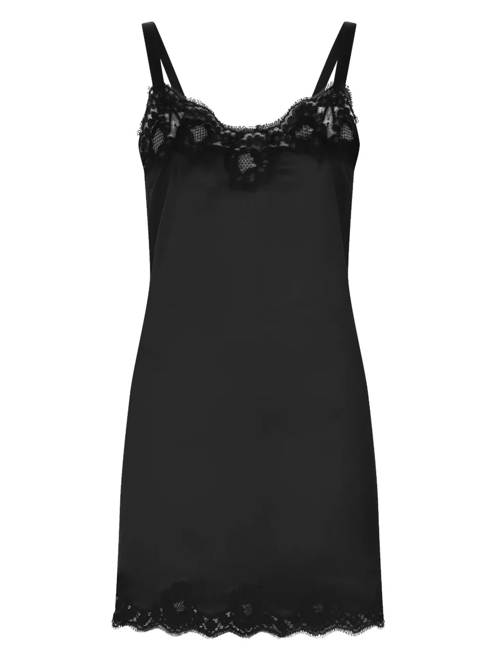 Шелковый топ на бретелях с кружевом DOLCE & GABBANA, черный
