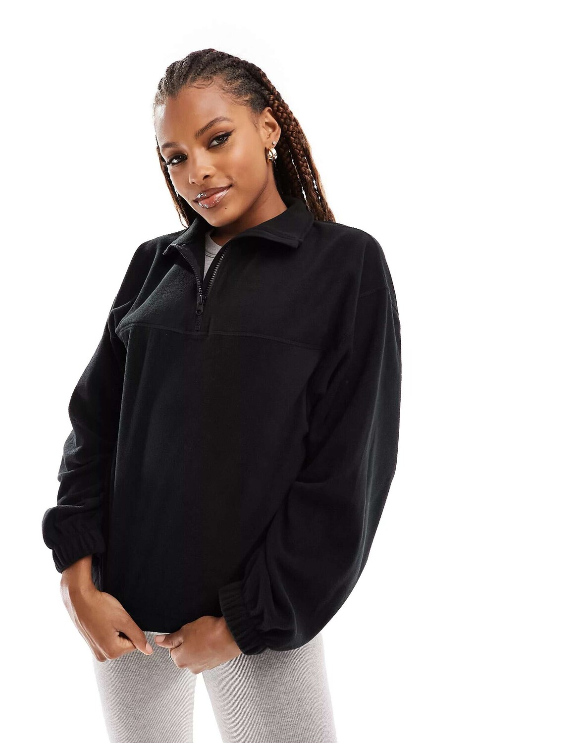 Черный флисовый флис на полумолнии ASOS