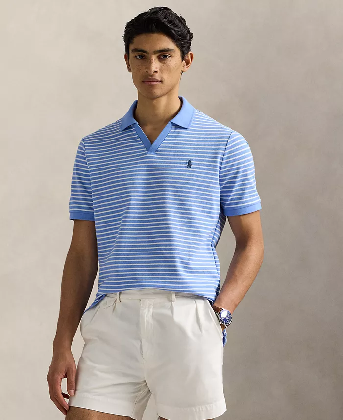 

Мужская классическая полосатая поло из эластичной сетчатой ткани Polo Ralph Lauren, синий