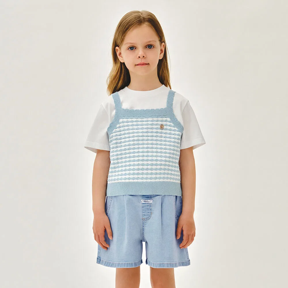 Детский вязаный бюстье в полоску синего цвета от Marithé Kids