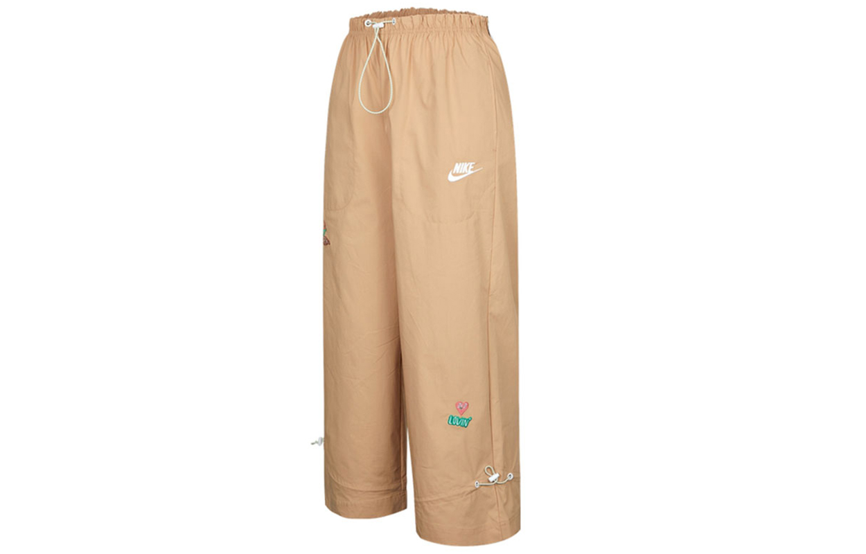Спортивные брюки женские широкие трикотажные коричневые Nike, бежевый — фото 2
