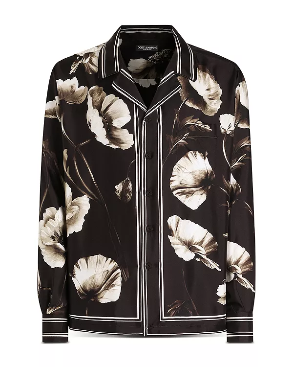 Шелковая рубашка с длинными рукавами и каймой Dolce & Gabbana, коричневый — фото 3