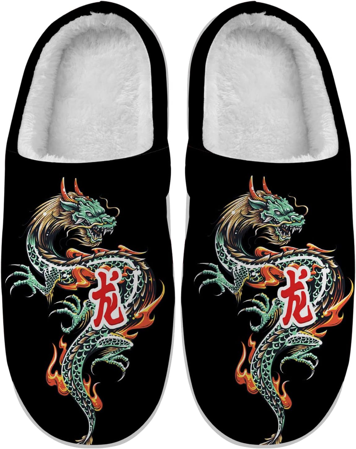 

Домашние тапочки Ciadoon для женщин и мужчин с драконом, с памучной вставкой и мягким мехом, зимние сандалии, подарочные тапочки, красный/зеленый