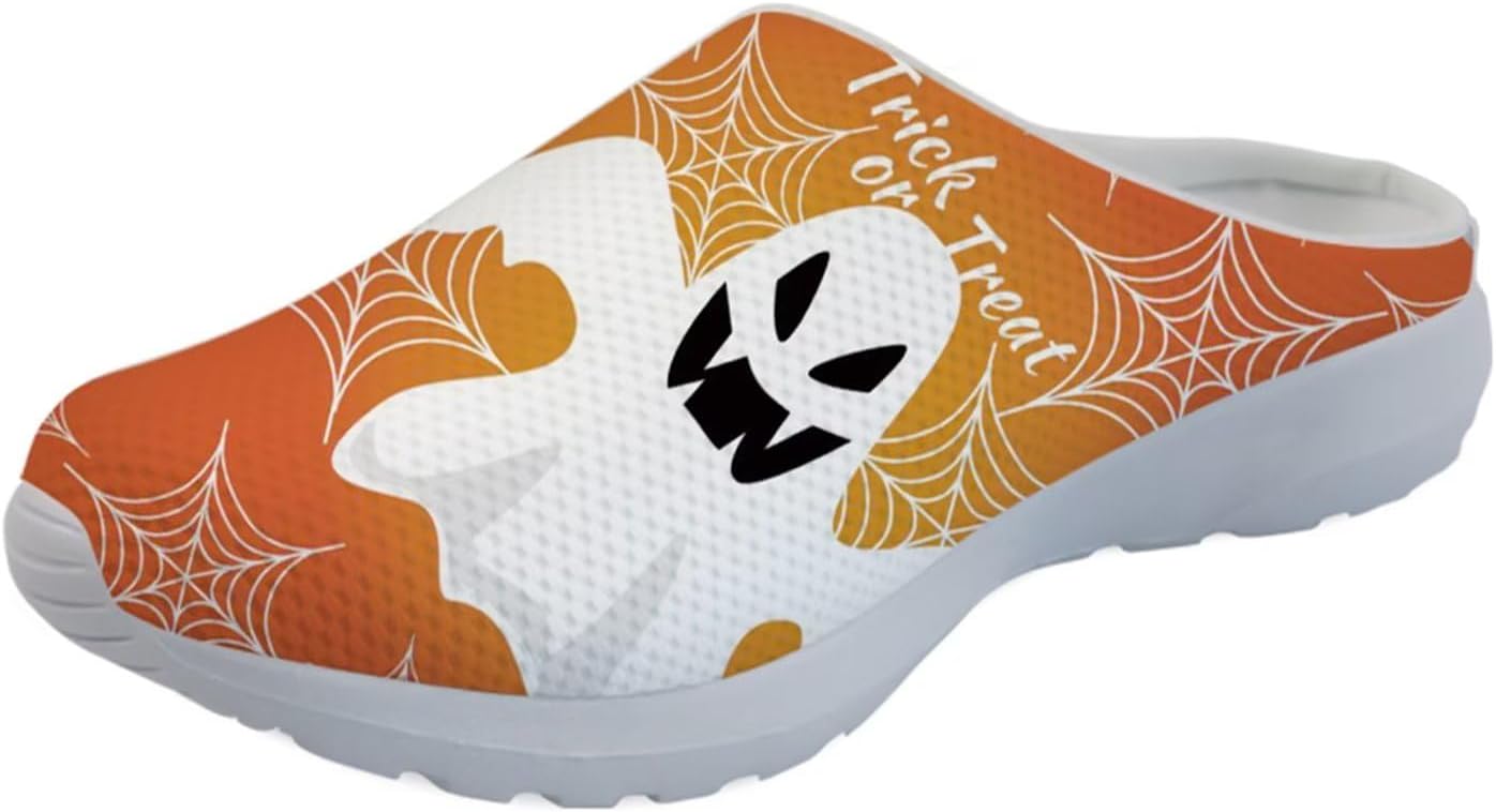 

GLENLCWE Винтажные кломпы с американским флагом и подсолнухом, унисекс, для взрослых, с мягкой сеткой, летние пляжные тапочки, и домашние мюли, легкая обувь, Halloween Ghost Web