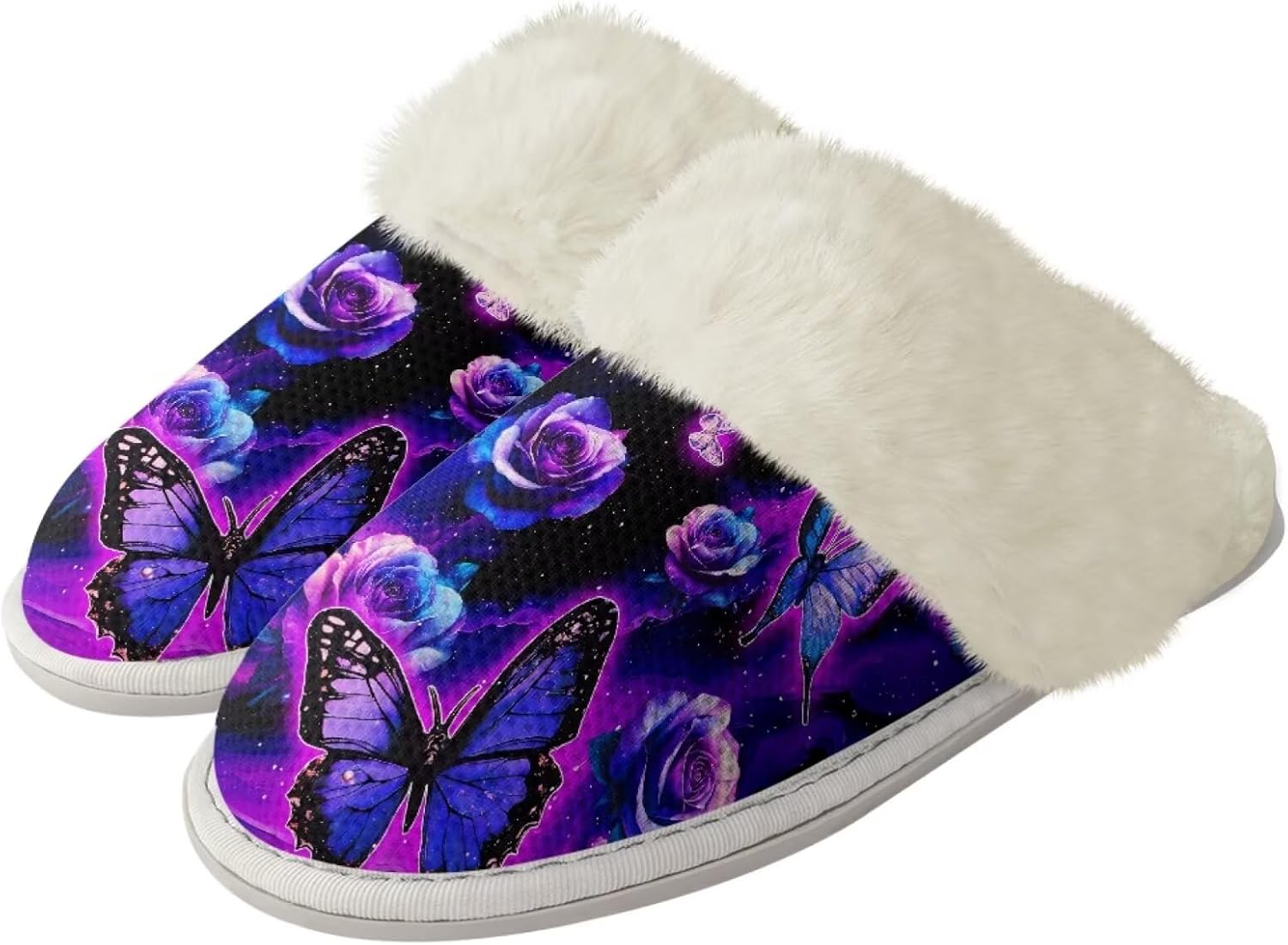 

Женские пушистые тапочки xixirimido с искусственным мехом, мужские противоскользящие домашние тапочки для дома и улицы, Butterfly Rose Flowers