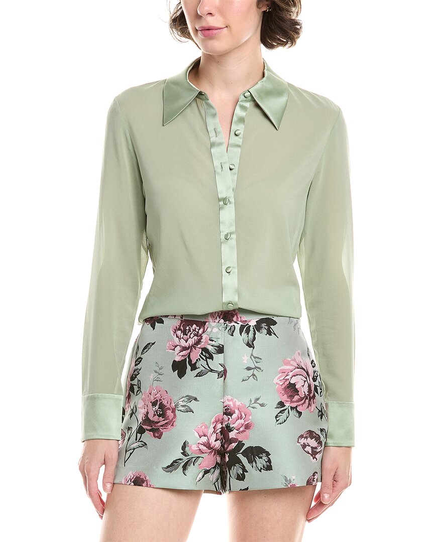 

Alice + Olivia Willa 70s воротник планка топ из смесового шелка, зеленый