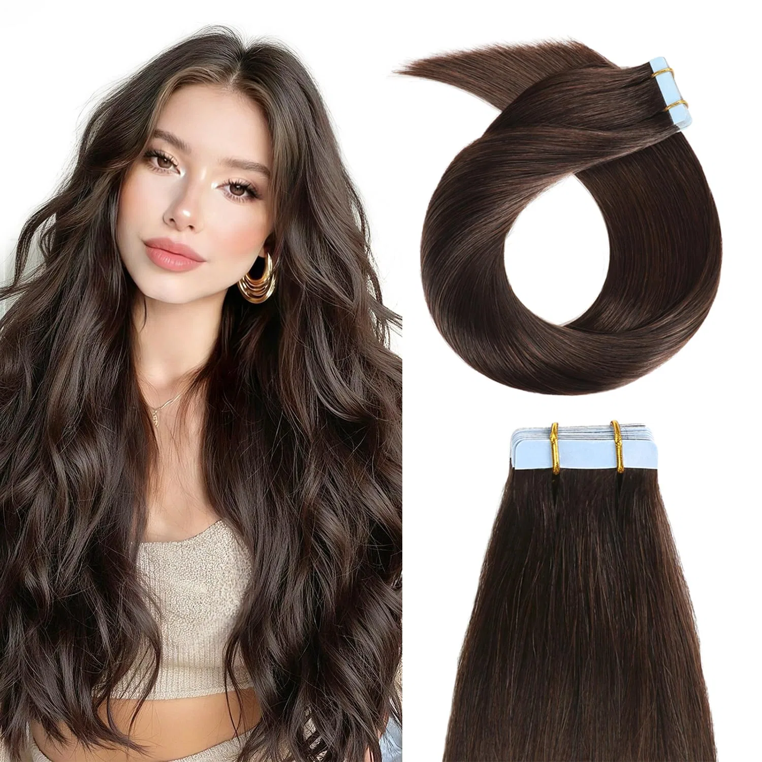 Накладные пряди для волос на ленте из натуральных волос Yilite Yilite, #2 Dark Brown