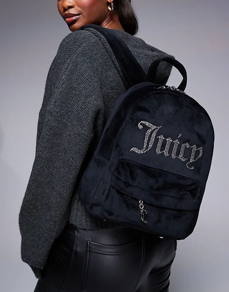 

Велюровый рюкзак с логотипом черного цвета Juicy Couture