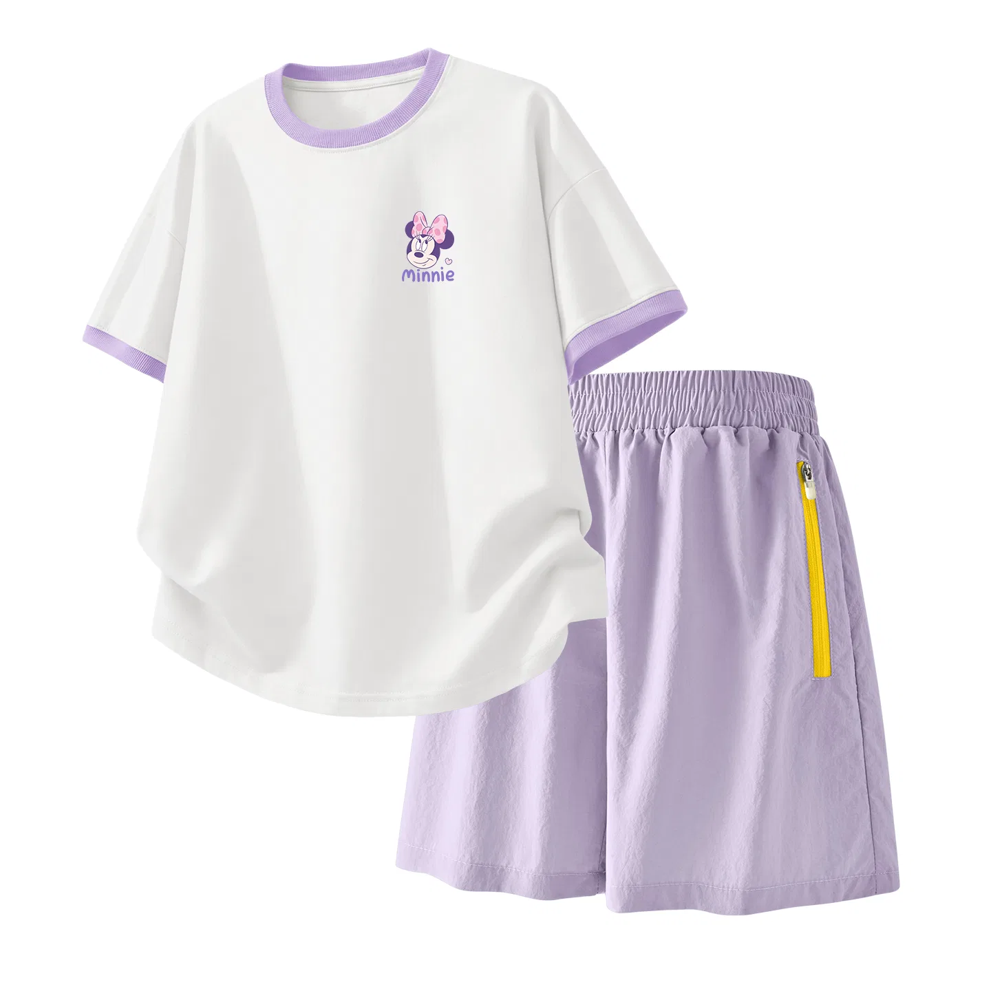 Детский спортивный костюм Casual Sportswear 2 Piece Set Disney, Di Qipini K White Purple+Solid Color Taro Paste Purple