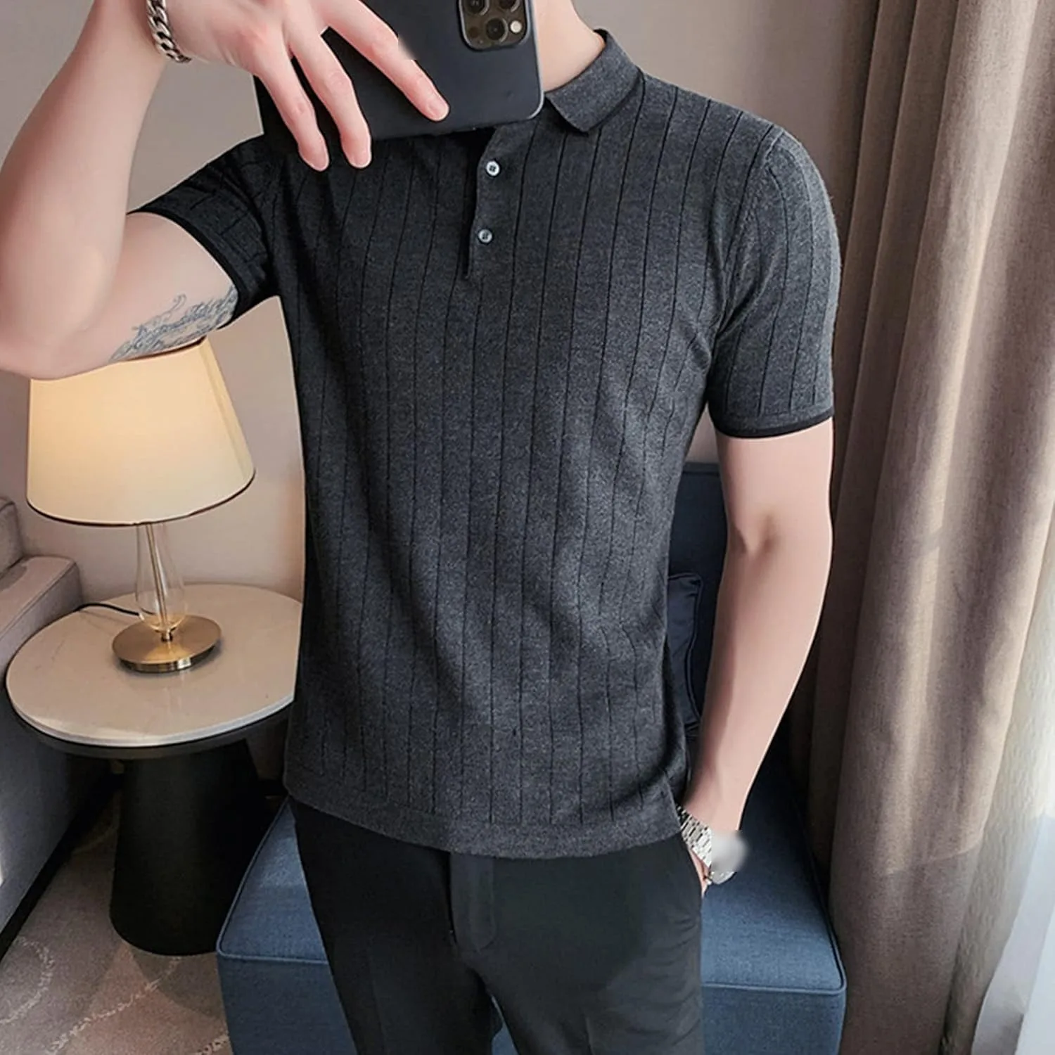 Мужская поло с лацканом Regular Slim Fit в полоску — фото 2