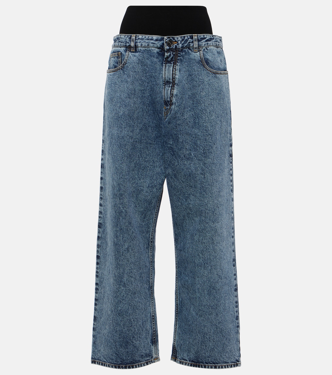 

Прямые джинсы с вязанной манжетой Alaïa, Bleu Neige