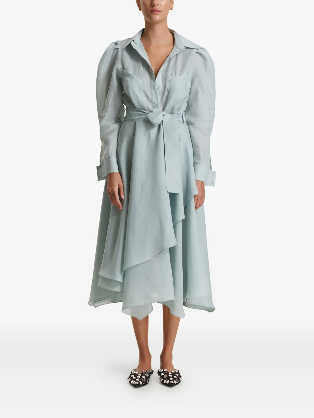 

Аква миди-платье с завязкой на талии и многослойным подолом Pnk, синий