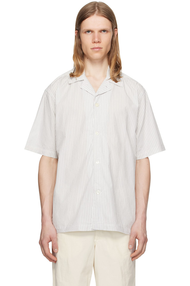 

Мадс поплиновая полосатая рубашка с коротким рукавом Norse Projects, экрю