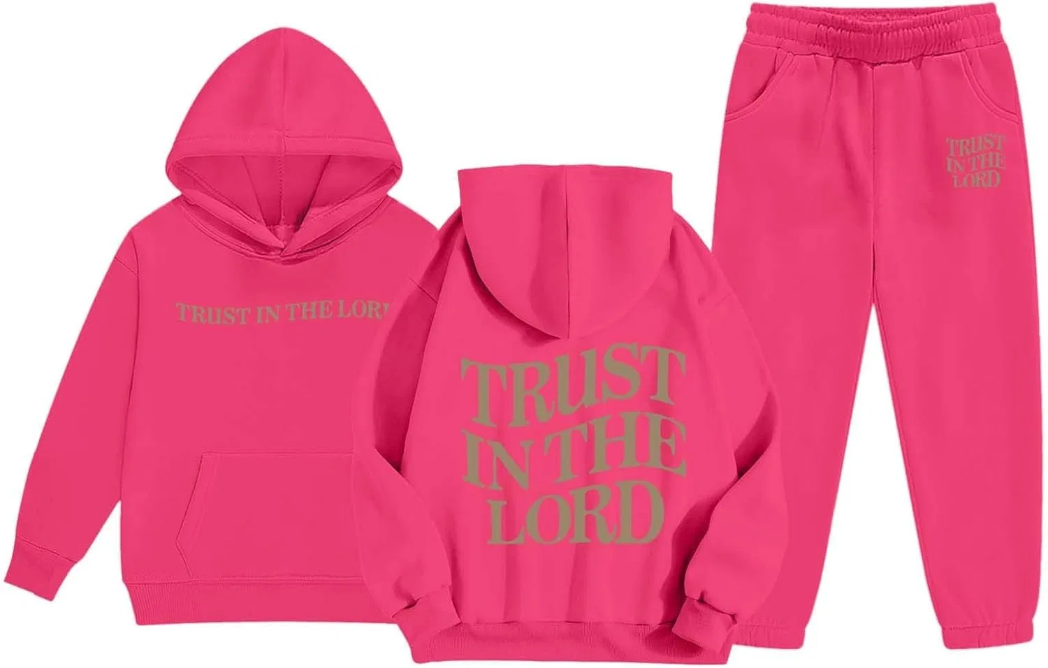 Детский спортивный костюм с принтом Trust in the Lord Jesus, Hot Pink — фото 4