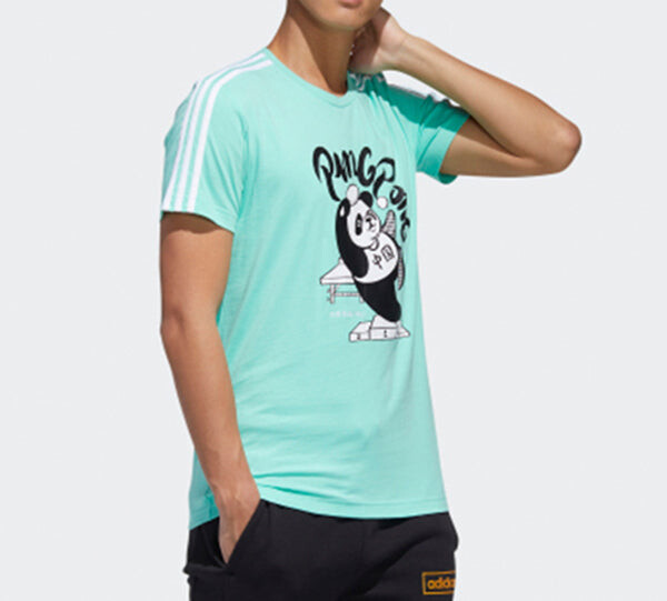 Футболка adidas neo Panda 3SGRX Tee Table Tennis Printing Slim Fit Short Sleeve Green, зеленый — фото 4