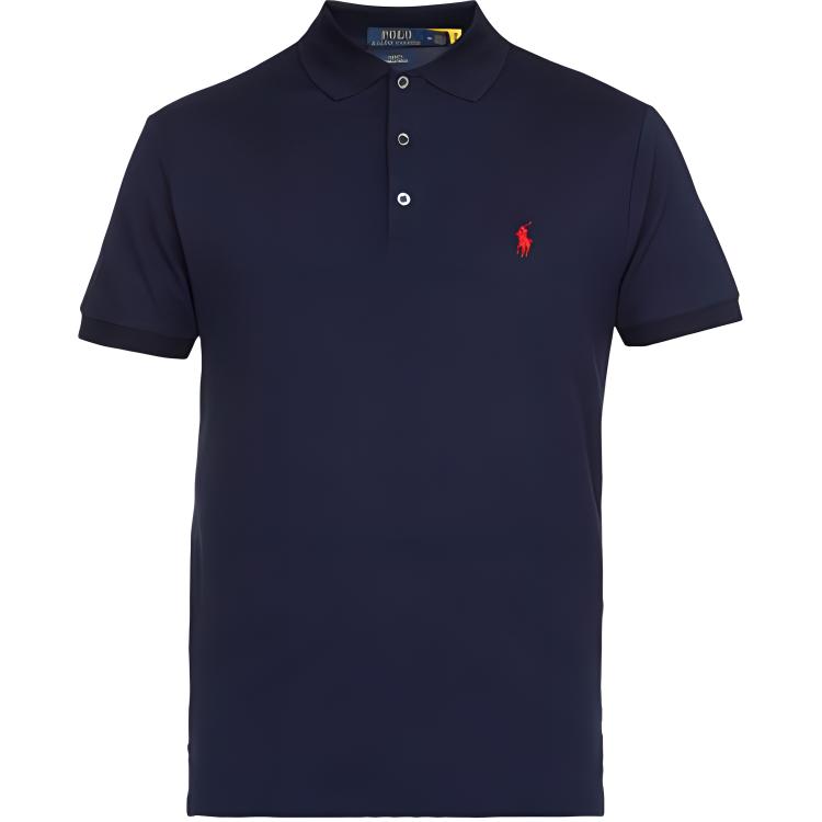 Поло Polo Ralph Lauren с вышитым логотипом, облегающее, тёмно-синее — фото 2