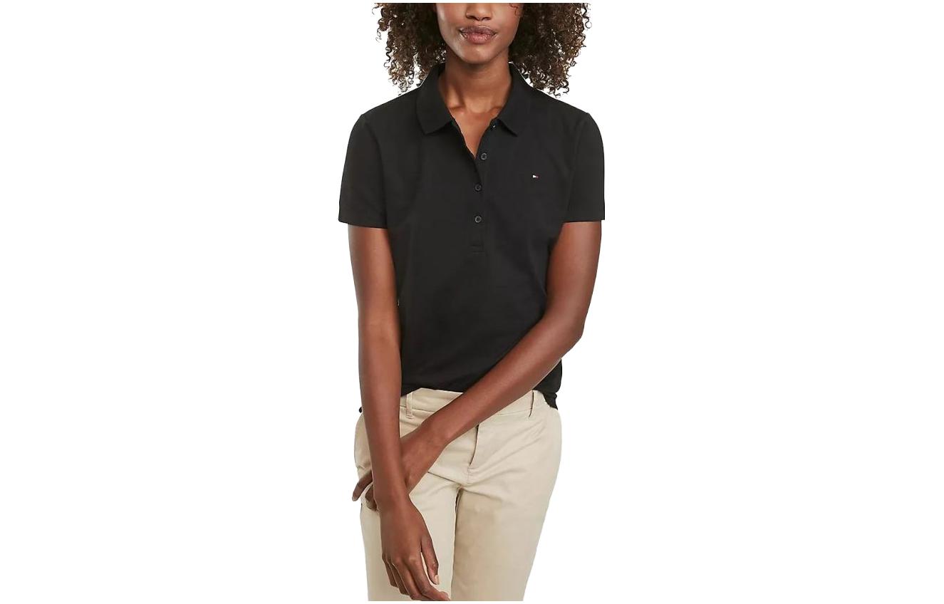 

Tommy Hilfiger Обычная посадка базовая растягивающаяся хлопковая поло для женщин Black