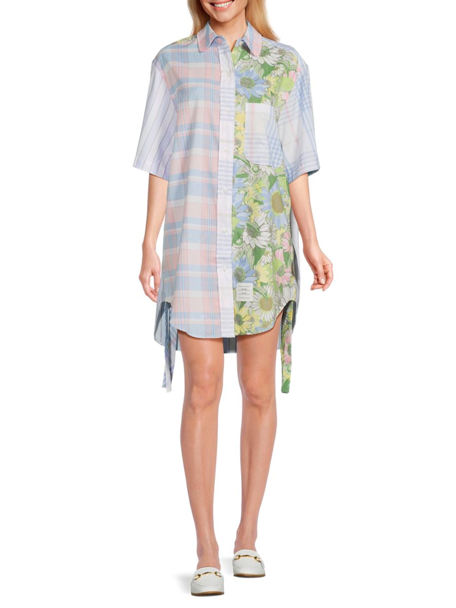 

Мини-платье-рубашка в стиле пэчворк Thom Browne, цвет Light Pink