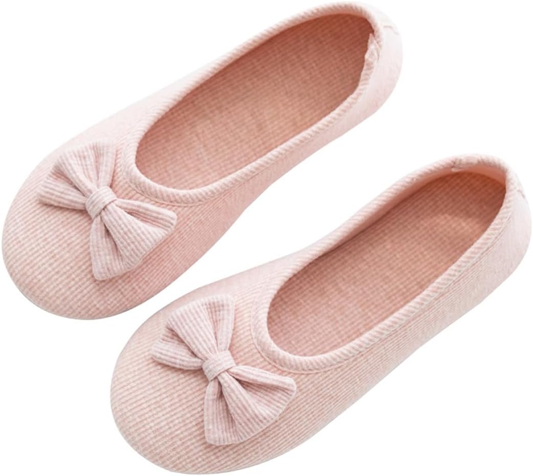 

Хлопковые дышащие нескользящие домашние тапочки Cliont с бантом для весны и лета, розовый