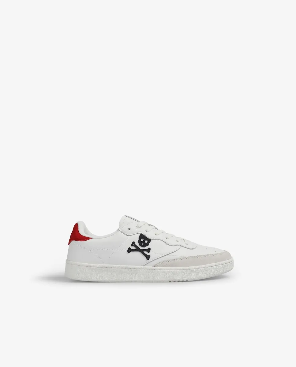 

Мужские кожаные кеды низкие с замшевой деталью и контрастным логотипом сбоку Scalpers, красный