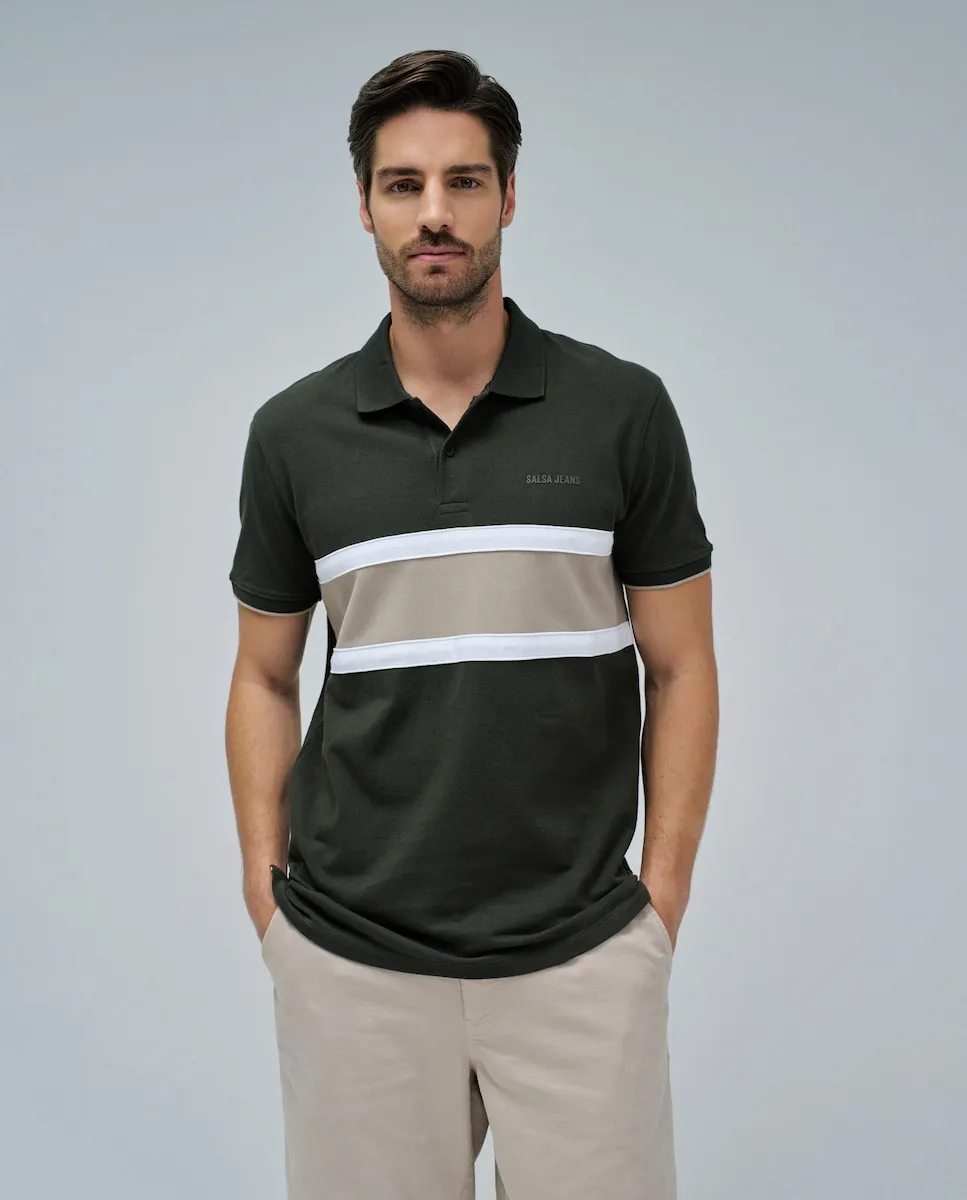 

Мужская триколорная футболка поло Salsa Jeans, военный зеленый