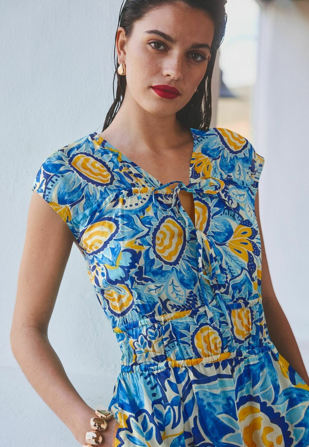 

Платье макси TIE FRONT SHORT SLEEVE REGULAR FIT Next, синий