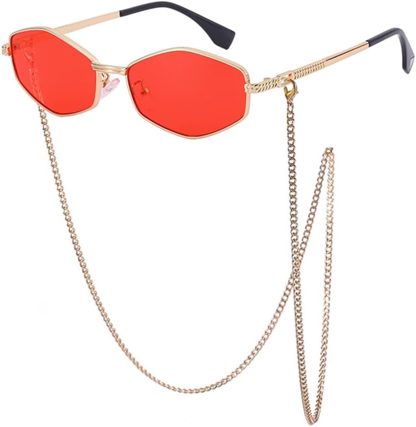 

Необычные металлические солнцезащитные очки в маленькой оправе с цепочкой, женские, роскошные модные солнцезащитные очки в ромбовидной форме для женщин в стиле панк TYUVIVO, C3