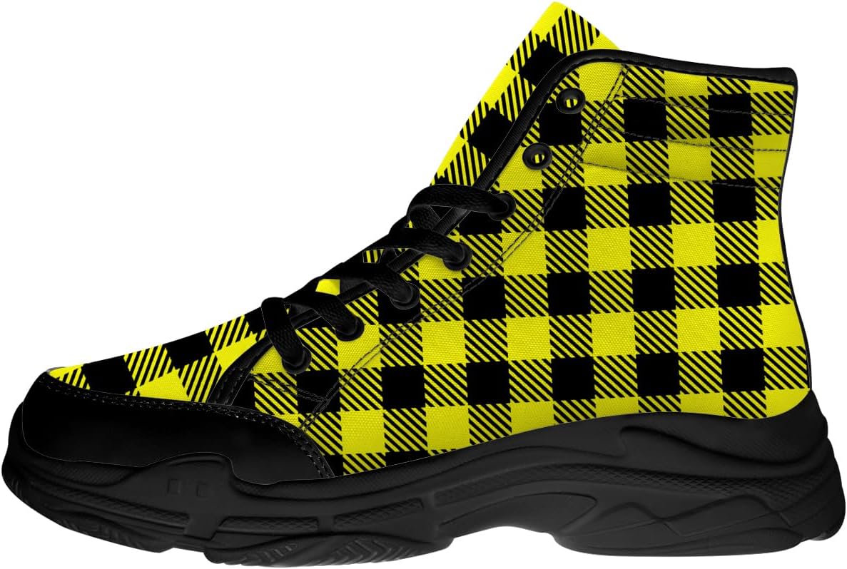 

Мужские и женские кроссовки на высокой подошве в клетку буйвола, текстильные платформы на шнуровке, подарки для него и для нее Generic, черный