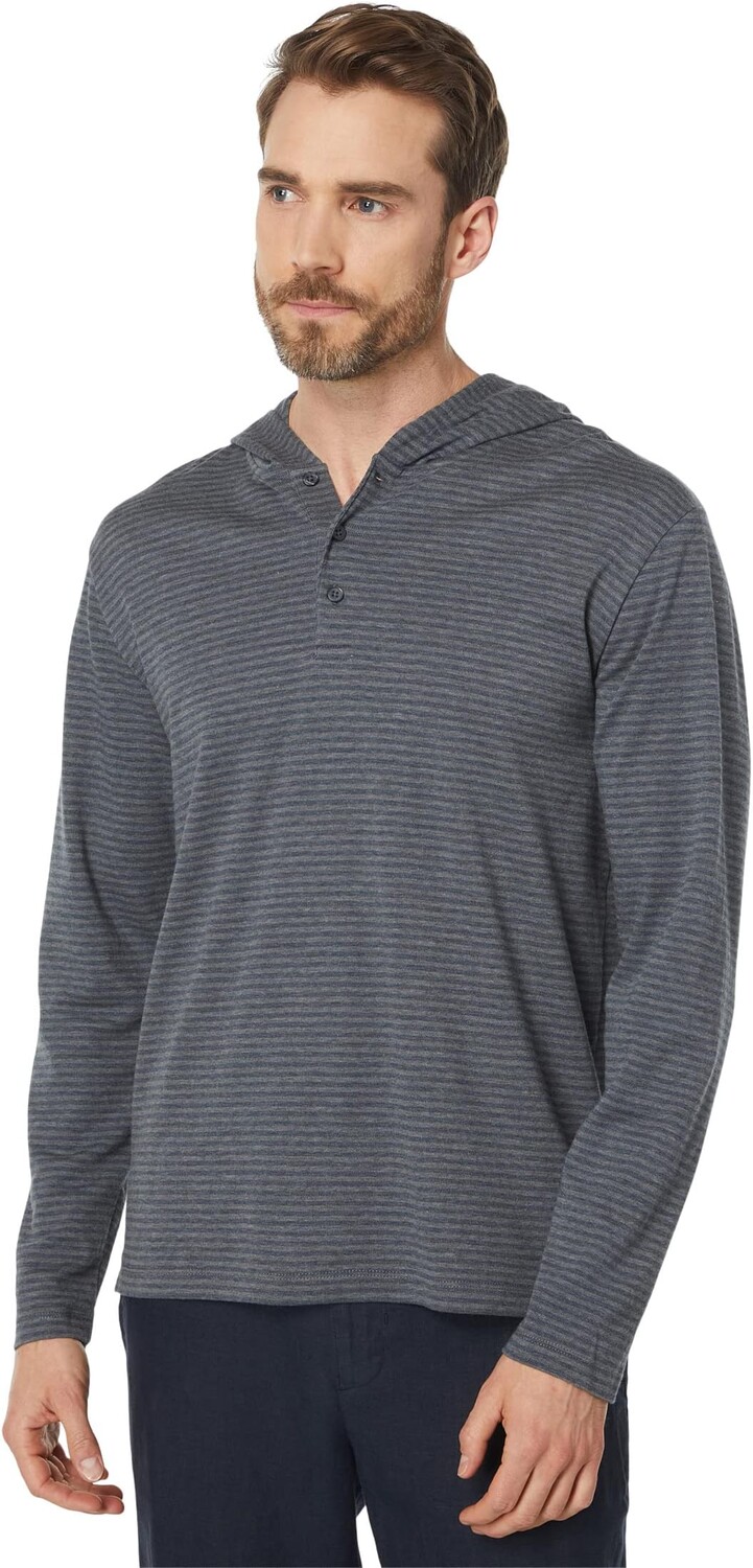 

Худи Vince Interlock Stripe Henley Hoodie, цвет Heather Coastal/Medium Heather Grey