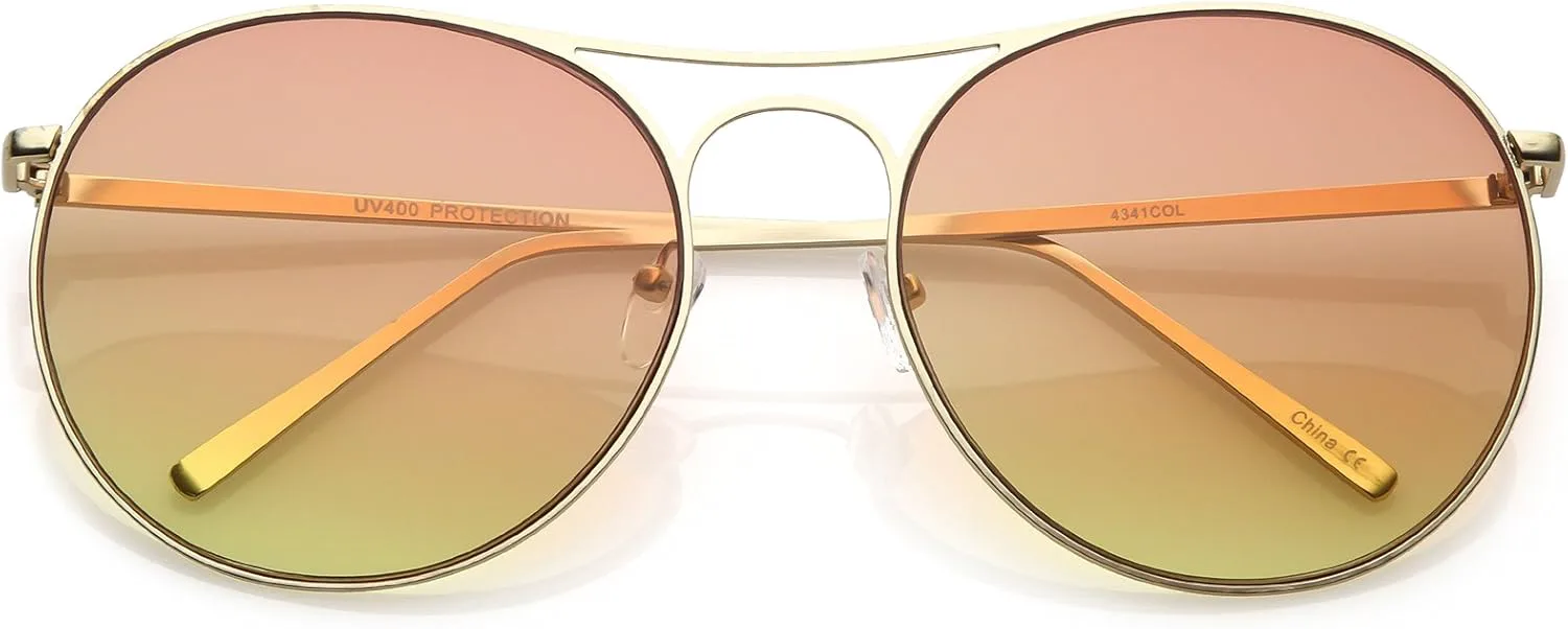 

zeroUV - Солнцезащитные очки-авиаторы с увеличенным металлическим двойным носовым мостиком, круглыми градиентными плоскими линзами, 65 мм, Gold / Orange Yellow