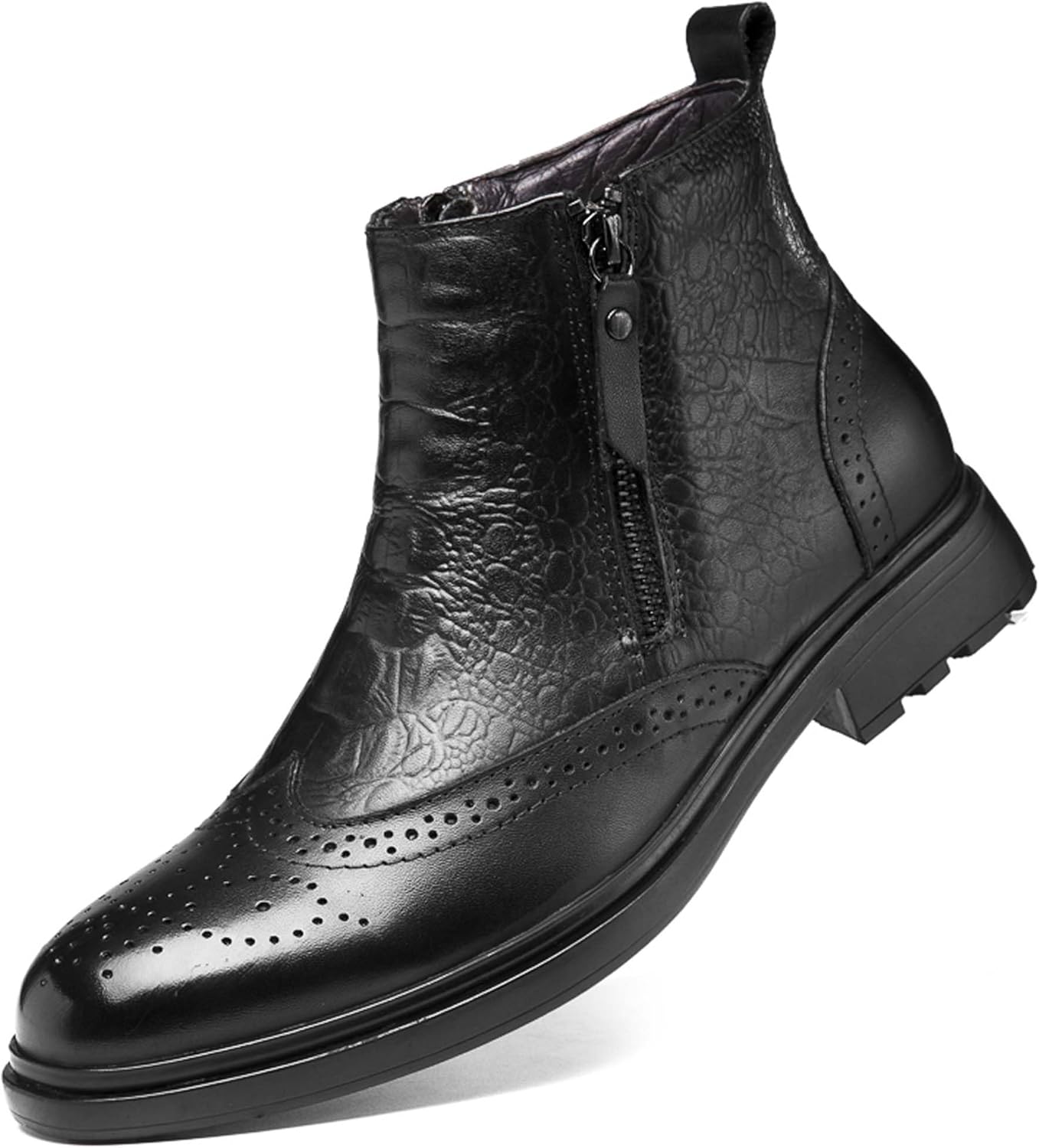 

Мужские винтажные зимние ботинки Челси с двойной боковой молнией, узор «вингтип», округлый носок, стильные ботинки, удобные, дышащие, из кожи с хлопковой подкладкой, теплые ботинки до щиколотки для работы, прогулок и деловых мероприятий Generic,...