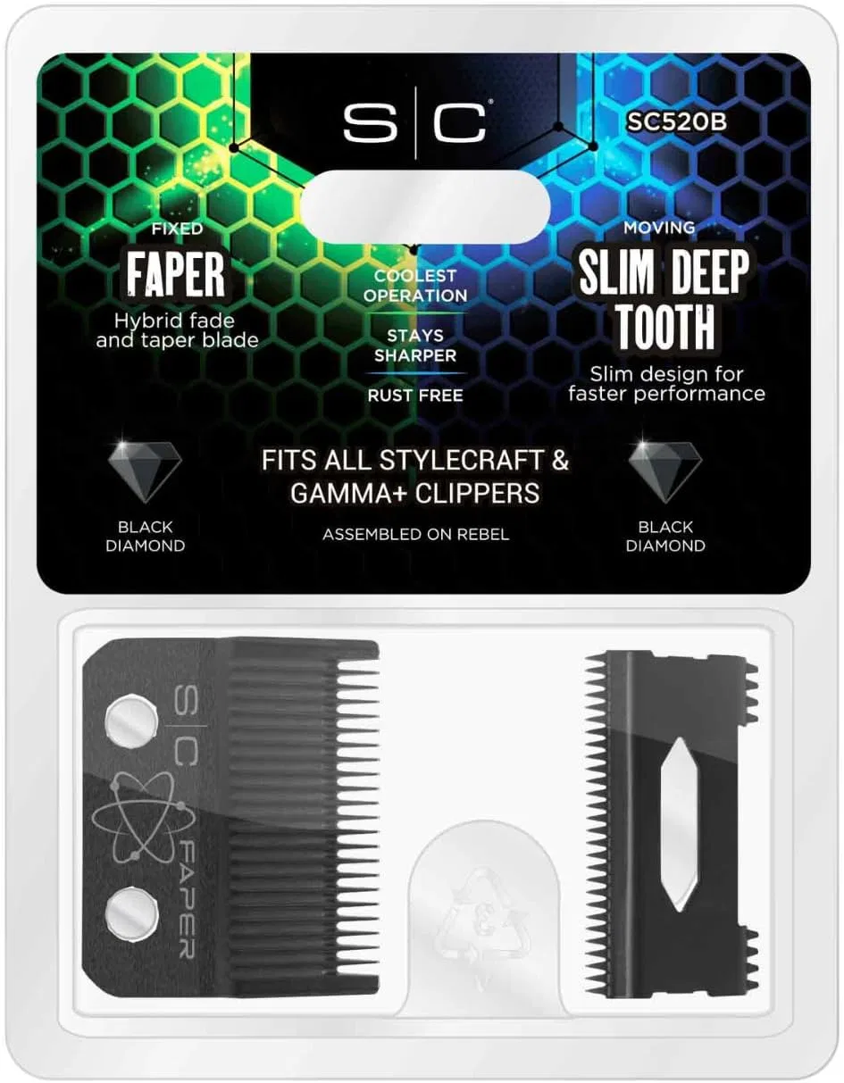 Сменные лезвия Stylecraft Faper DLC Black Diamond Carbon Blade + Slim Deep Blade для триммера Stylecraft — фото 4