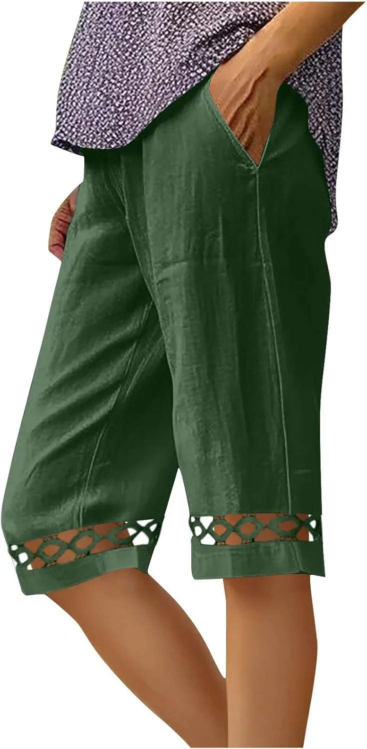 

Женские льняные брюки Capri с высокой талией и широкими штанинами