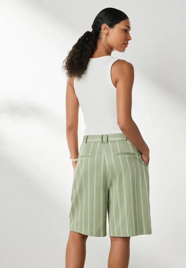 Шорты Next Tall fit n. premium bermuda shorts with linen, зелено-экрю в полоску — фото 2