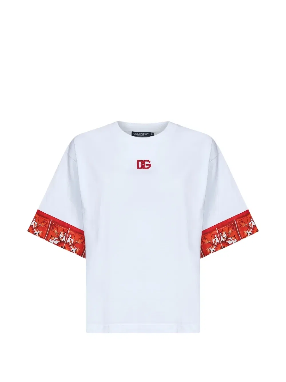Футболка с принтом "Майолика" и вышитым логотипом DOLCE & GABBANA, белый