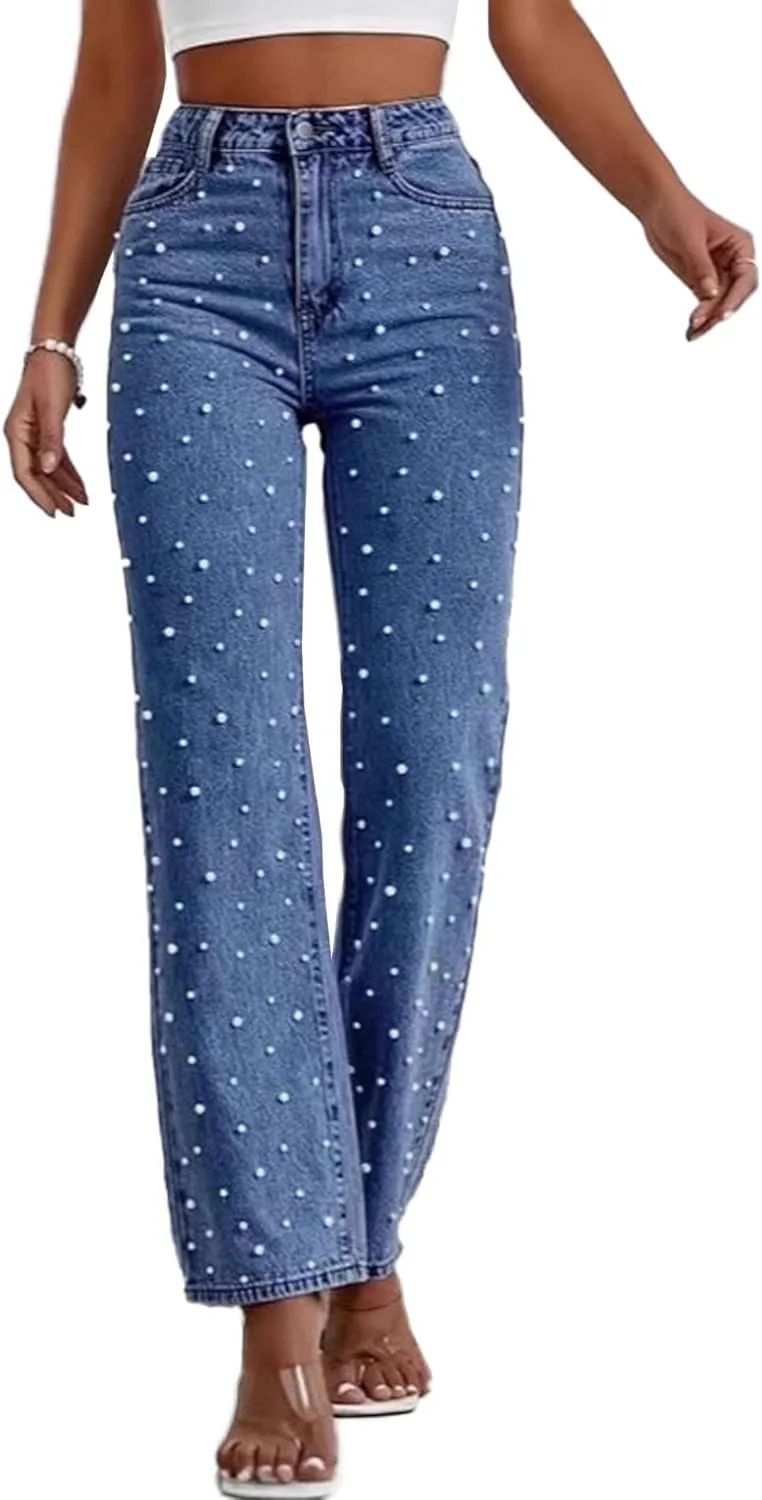 

ECDAHICC женские джинсы с высокой талией и прямыми штанинами