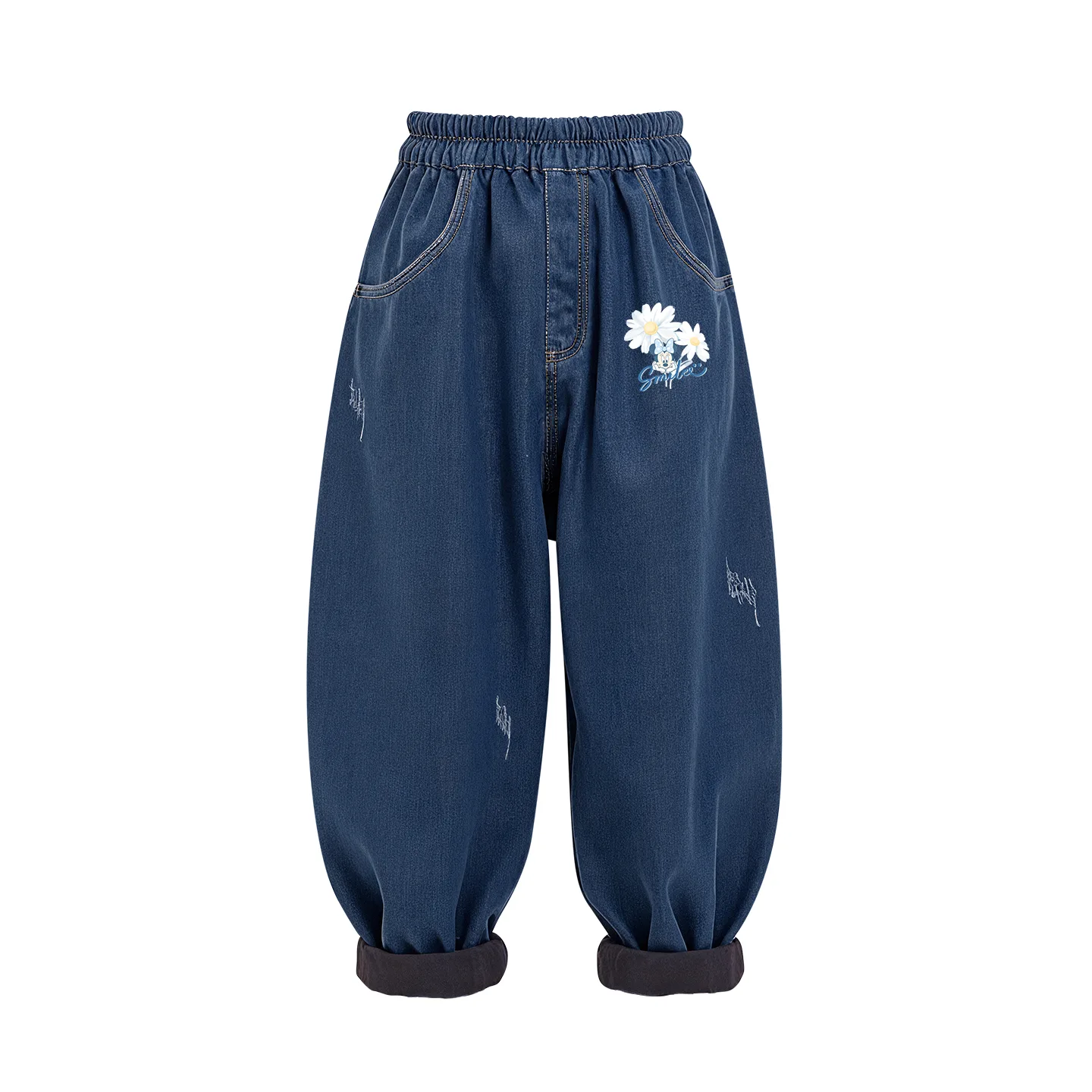 Детские джинсы утепленные с флисовой подкладкой Disney, [Thickened and Fleece-Lined]Dewi Floral K Denim Blue
