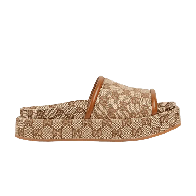 Кроссовки Gucci Wmns Platform Sandal 'GG Canvas - Beige Dark Brown', желто-коричневый