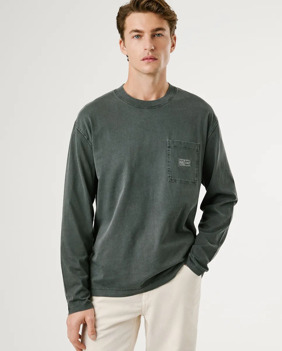 

Мужская футболка с длинным рукавом и фронтальным карманом Pepe Jeans, черный