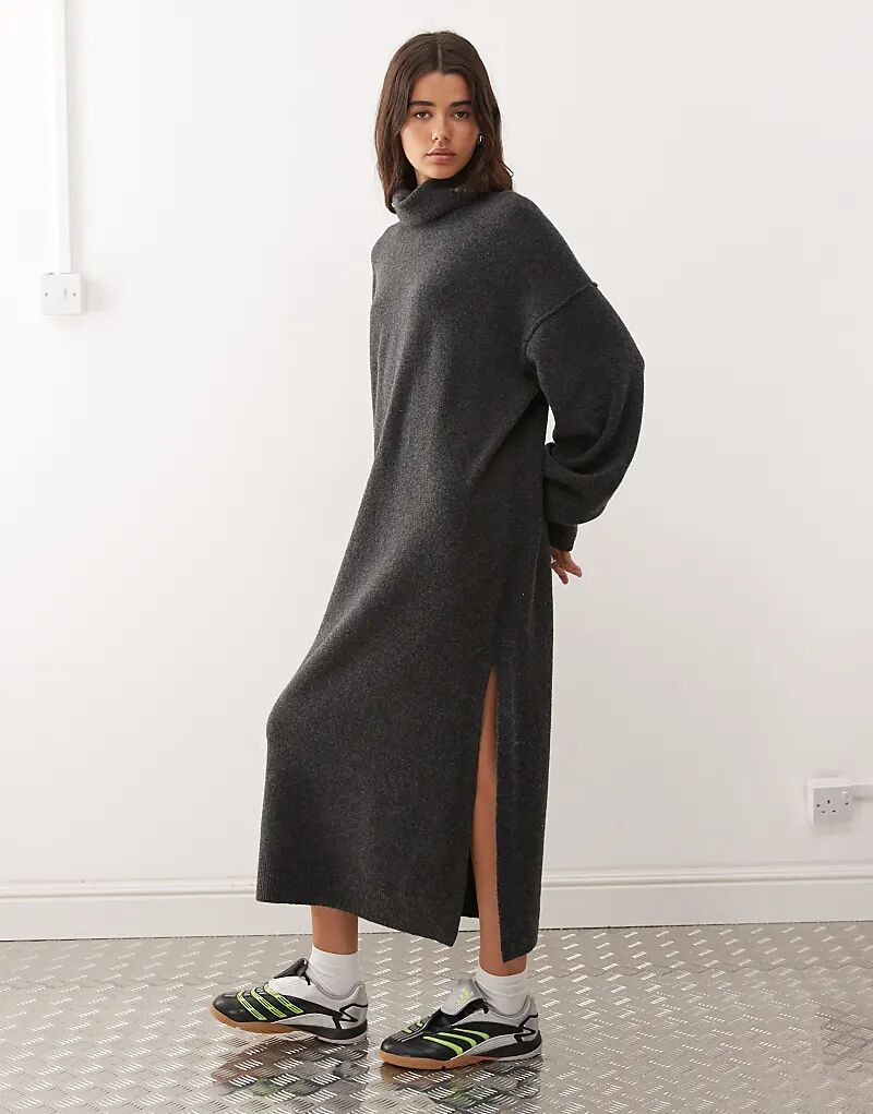 

Длинное трикотажное платье-свитер Weekday с высоким воротом, цвет черный меланж, эксклюзивно для ASOS